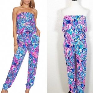 Lilly Pulitzer Ailsie Strapless Jumpsuit in True Blues Seas